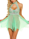 Women’s Sexy Lace Babydoll Lingerie – Sheer Mesh Halter Nightwear