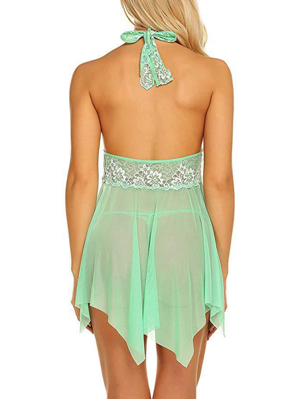 Women’s Sexy Lace Babydoll Lingerie – Sheer Mesh Halter Nightwear