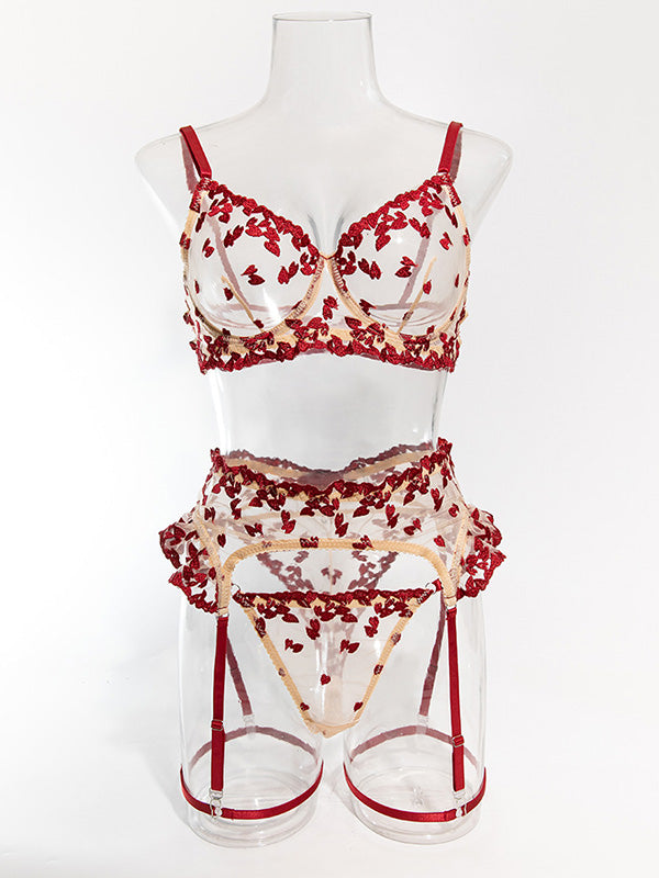 Women Sexy Lace Bra & Garter Set Lingerie | Floral Embroidered Push-Up