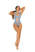 Mesh And Lace Slip On Teddiette With Keyhole Front, Underwire Cups,